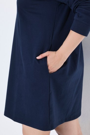 Ulla Popken 853652 Fluwelen jurk met capuchon Donkerblauw - Avondjurken - Avondjurken in grote maten