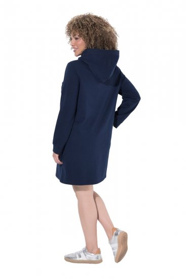 Ulla Popken 853652 Fluwelen jurk met capuchon Donkerblauw - Avondjurken - Avondjurken in grote maten