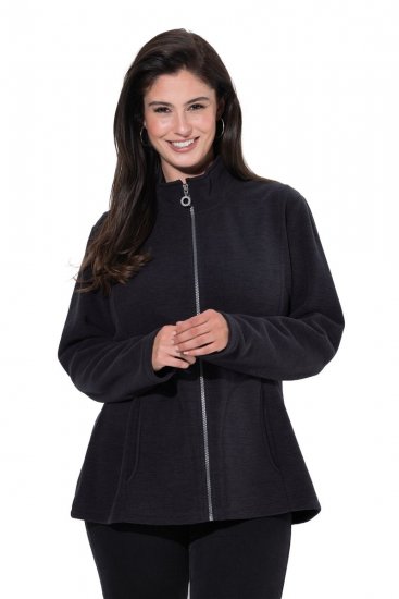 Ulla Popken 853668 Fleecejas met opstaande kraag Zwart - Fleecekleding - 