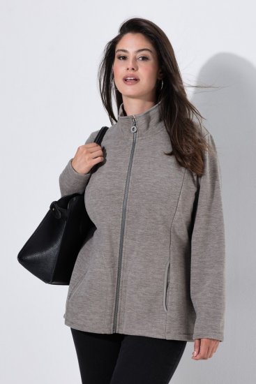 Ulla Popken 853668 Fleecejas met opstaande kraag Grijs - Fleecekleding - 