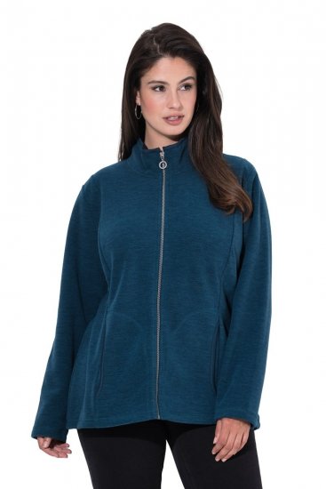 Ulla Popken 853668 Fleecejas met opstaande kraag Petrol - Fleecekleding - 