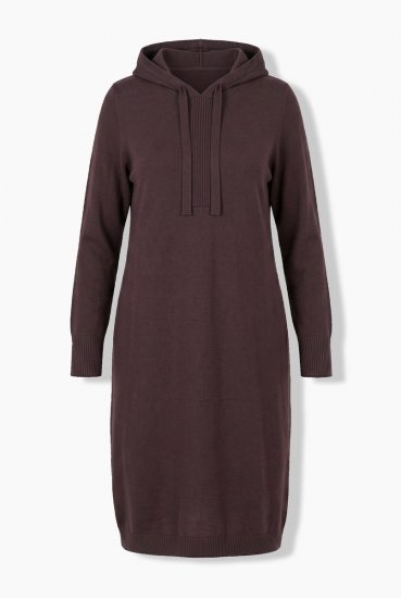 Ulla Popken 853669 Gebreide jurk met lange mouwen en capuchon Mahoniebruin - Gebreide jurken - 