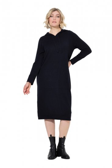 Ulla Popken 853669 Sweatjurk met lange mouwen en capuchon Donkerblauw - Sweatjurken - 