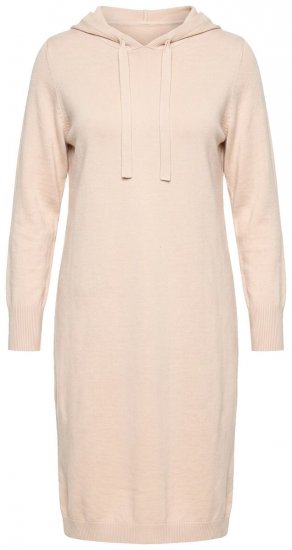Ulla Popken 853669 Gebreide jurk met lange mouwen en capuchon Beige - Midi jurken - Midi jurken in grote maten