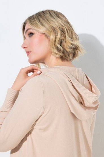 Ulla Popken 853669 Gebreide jurk met lange mouwen en capuchon Beige - Midi jurken - Midi jurken in grote maten