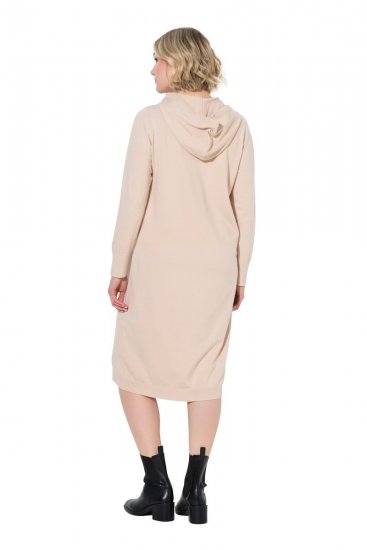 Ulla Popken 853669 Gebreide jurk met lange mouwen en capuchon Beige - Midi jurken - Midi jurken in grote maten