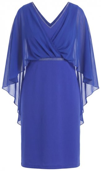 Ulla Popken 853675 Chiffon jurk met driekwartmouwen Blauw - Avondjurken - Avondjurken in grote maten
