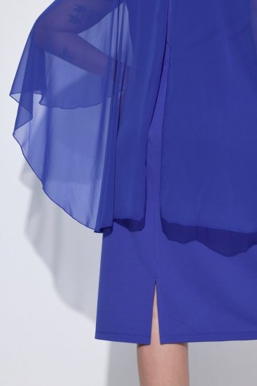 Ulla Popken 853675 Chiffon jurk met driekwartmouwen Blauw - Avondjurken - Avondjurken in grote maten