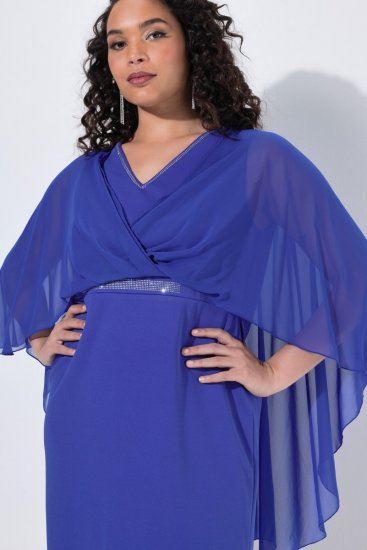 Ulla Popken 853675 Chiffon jurk met driekwartmouwen Blauw - Avondjurken - Avondjurken in grote maten