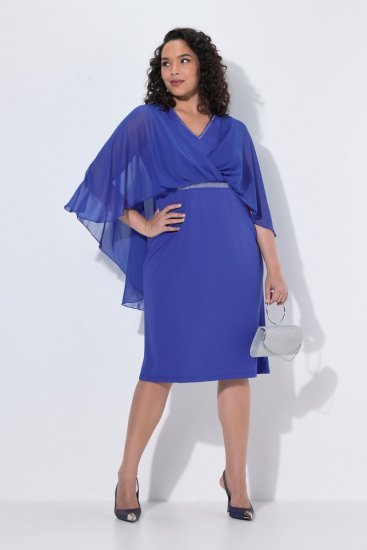 Ulla Popken 853675 Chiffon jurk met driekwartmouwen Blauw - Avondjurken - Avondjurken in grote maten