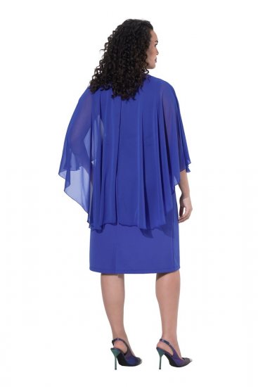 Ulla Popken 853675 Chiffon jurk met driekwartmouwen Blauw - Avondjurken - Avondjurken in grote maten