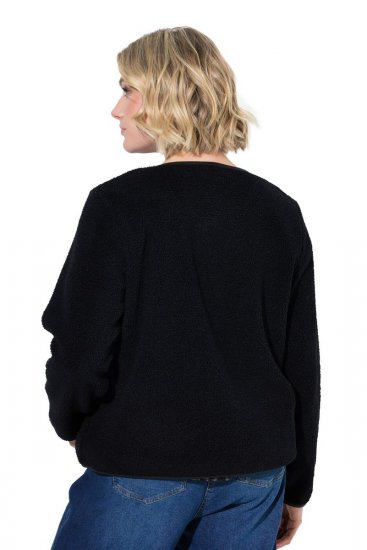 Ulla Popken 853685 Korte teddyjas met leerlook-bies Zwart - Jassen - Damesjassen in grote maten