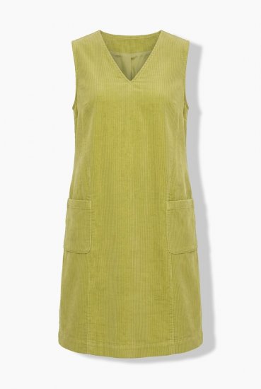 Ulla Popken 853697 Mouwloze corduroy jurk met zakken Lichtgroen - Zomerjurken - Zomerjurken in grote maten