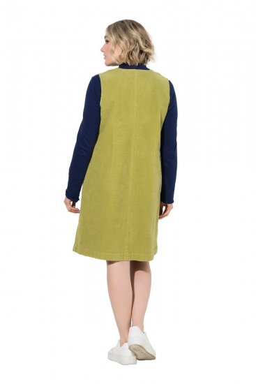 Ulla Popken 853697 Mouwloze corduroy jurk met zakken Lichtgroen - Zomerjurken - Zomerjurken in grote maten
