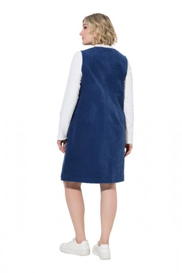 Ulla Popken 853697 Mouwloze corduroy jurk met V-hals Donkerblauw - Zomerjurken - Zomerjurken in grote maten