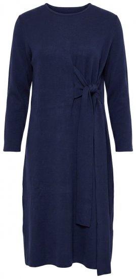 Ulla Popken 853760 Gebreide jurk met lange mouwen en strikceintuur Donkerblauw - Midi jurken - Midi jurken in grote maten
