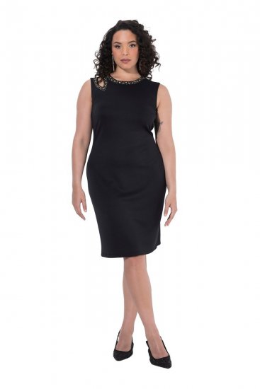 Ulla Popken 853766 Mouwloze bodycon jurk met strass Zwart - Zomerjurken - Zomerjurken in grote maten