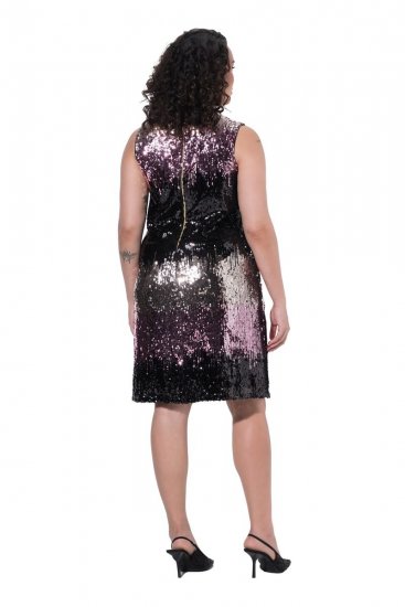 Ulla Popken 853768 Gestreepte paillettenjurk Zwart - Avondjurken - Avondjurken in grote maten
