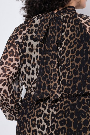 Ulla Popken 853788 Chiffon jurk met dierenprint Lichtbruin - Maxi jurken - Maxi jurken in grote maten