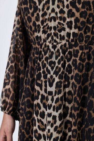 Ulla Popken 853788 Chiffon jurk met dierenprint Lichtbruin - Maxi jurken - Maxi jurken in grote maten