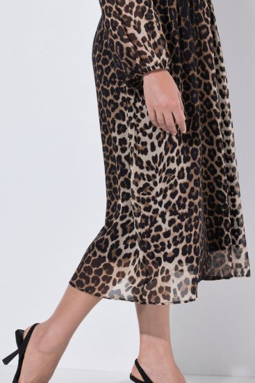 Ulla Popken 853788 Chiffon jurk met dierenprint Lichtbruin - Maxi jurken - Maxi jurken in grote maten