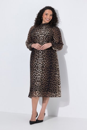 Ulla Popken 853788 Chiffon jurk met dierenprint Lichtbruin - Maxi jurken - Maxi jurken in grote maten