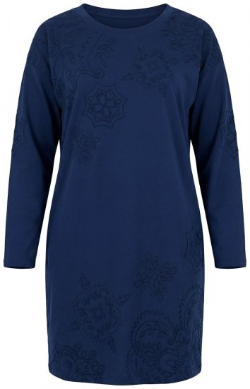Ulla Popken 853877 Gebloemde sweatjurk Donkerblauw - Kleedjes - Jurken in alle maten