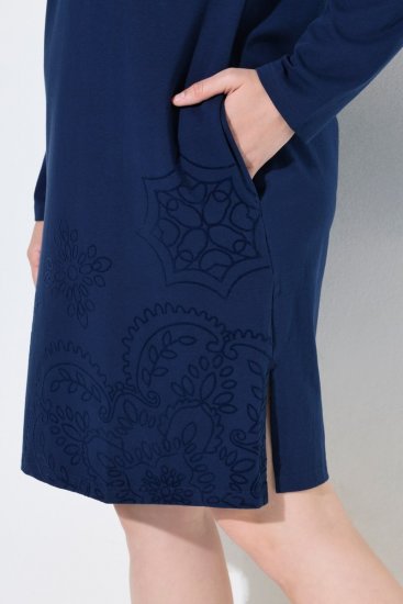 Ulla Popken 853877 Gebloemde sweatjurk Donkerblauw - Kleedjes - Jurken in alle maten