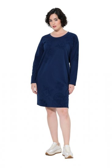 Ulla Popken 853877 Gebloemde sweatjurk Donkerblauw - Kleedjes - Jurken in alle maten
