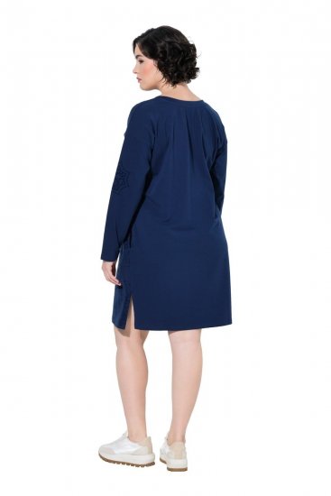 Ulla Popken 853877 Gebloemde sweatjurk Donkerblauw - Kleedjes - Jurken in alle maten