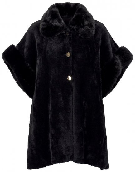 Ulla Popken 853886 Cape van nepbont met driekwartmouwen Zwart - Poncho's & capes -