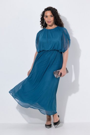 Ulla Popken 854031 Mouwloze maxi-jurk Petrol - Maxi jurken - Maxi jurken in grote maten