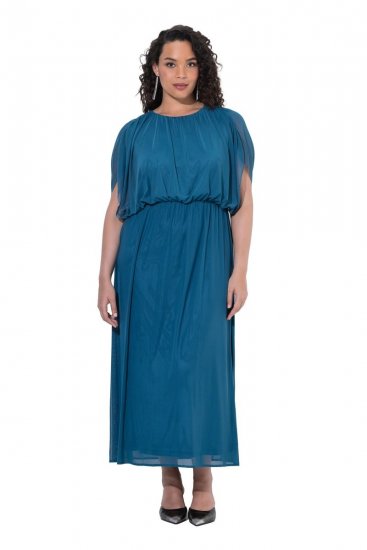 Ulla Popken 854031 Mouwloze maxi-jurk Petrol - Maxi jurken - Maxi jurken in grote maten