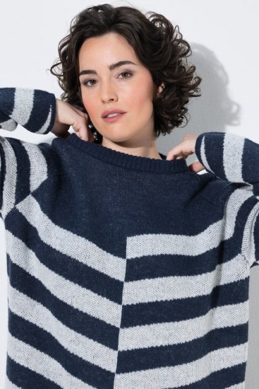 Ulla Popken 854095 Gebreide jurk met lange mouwen Donkerblauw - Kleedjes - Jurken in alle maten