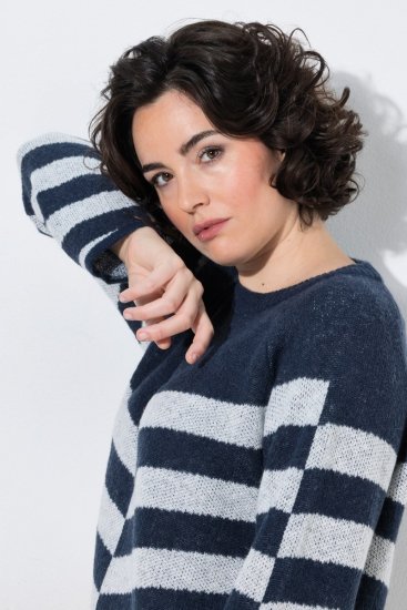 Ulla Popken 854095 Gebreide jurk met lange mouwen Donkerblauw - Kleedjes - Jurken in alle maten