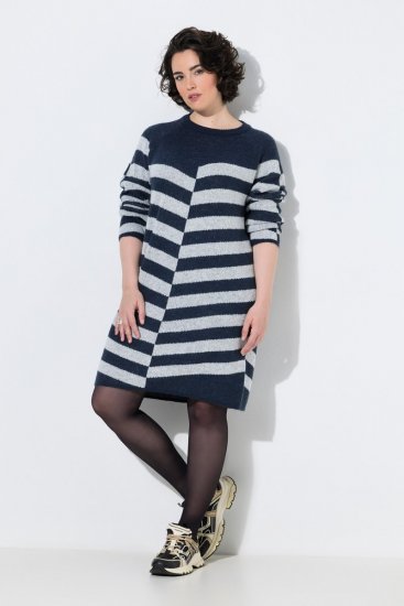 Ulla Popken 854095 Gebreide jurk met lange mouwen Donkerblauw - Kleedjes - Jurken in alle maten