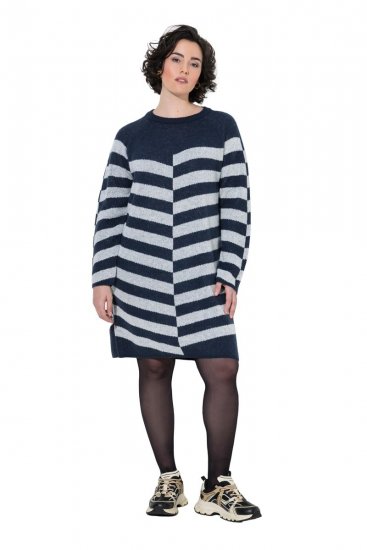 Ulla Popken 854095 Gebreide jurk met lange mouwen Donkerblauw - Kleedjes - Jurken in alle maten