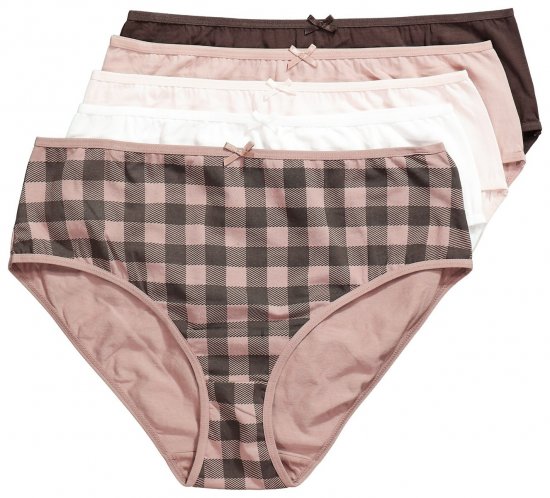 Ulla Popken 854114 Geruite slips 5-pack Taupe - Slips - 