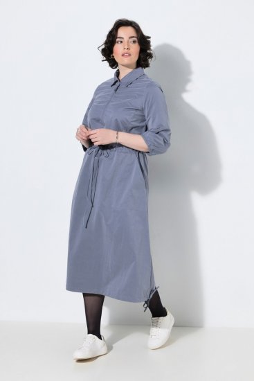 Ulla Popken 854413 Midi-jurk met trekkoord Grijs - Midi jurken - Midi jurken in grote maten