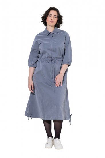 Ulla Popken 854413 Midi-jurk met trekkoord Grijs - Midi jurken - Midi jurken in grote maten