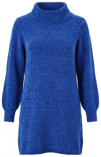 Ulla Popken 854602 Gebreide jurk met lange mouwen en col Blauw - Kleedjes - Jurken in alle maten