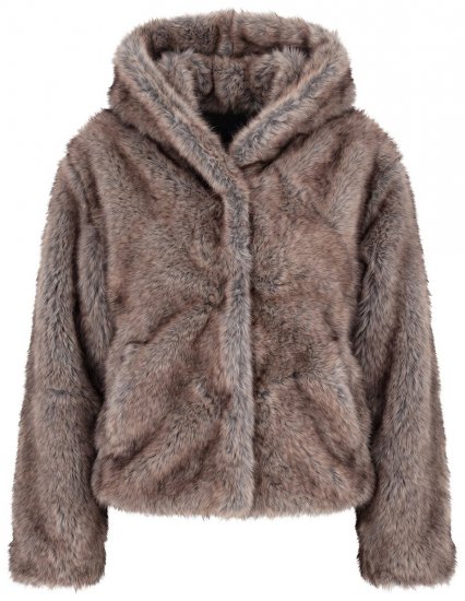 Ulla Popken 854617 Jas van imitatiebont Beige - Jassen - Damesjassen in grote maten