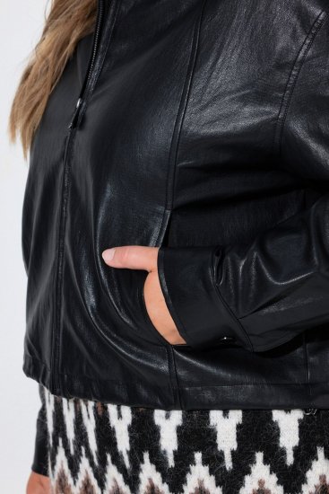 Ulla Popken 854795 Bikerjack van imitatieleer Zwart - Jassen - Damesjassen in grote maten