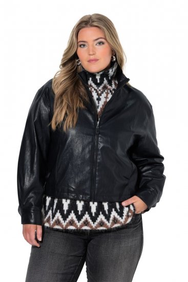 Ulla Popken 854795 Bikerjack van imitatieleer Zwart - Jassen - Damesjassen in grote maten