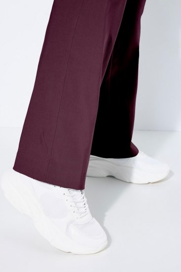 Ulla Popken 854910 Warme stretchbroek met elastische taille Aubergine - Stoffen broeken - Wijde stoffen broeken voor dames