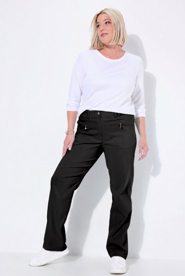 Ulla Popken 854987 Warme stretchbroek met comfortband Zwart - Stoffen broeken - Wijde stoffen broeken voor dames