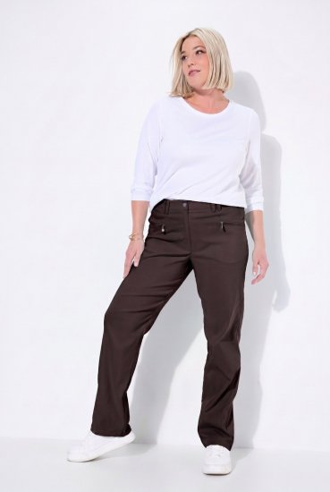 Ulla Popken 854987 Warme stretchbroek met comfortband Mahoniebruin - Stoffen broeken - Wijde stoffen broeken voor dames