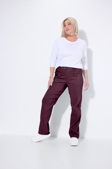 Ulla Popken 854987 Warme stretchbroek met comfortband Aubergine - Stoffen broeken - Wijde stoffen broeken voor dames