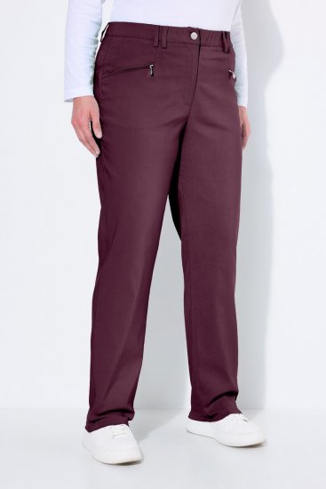 Ulla Popken 854987 Warme stretchbroek met comfortband Aubergine - Stoffen broeken - Wijde stoffen broeken voor dames