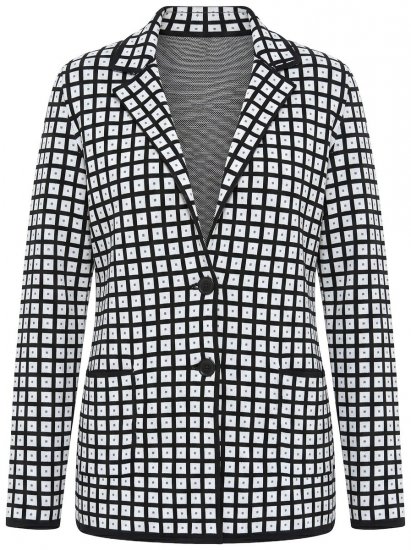 Ulla Popken 855173 Geruite gebreide blazer Gebroken wit - Blazers - Blazers in grote maten voor dames